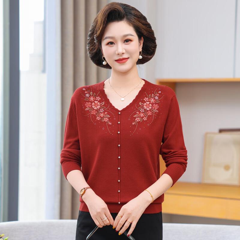 Hengyuanxiang Women's Floral Embroidered V-Neck Long Sleeve Knit Pullover