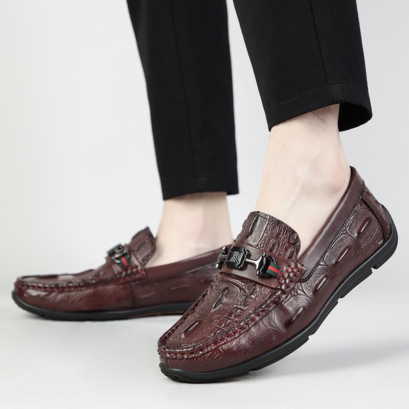Men's Casual Embossed Leather Moccasins - Genuine Soft Slip-On Shoes
