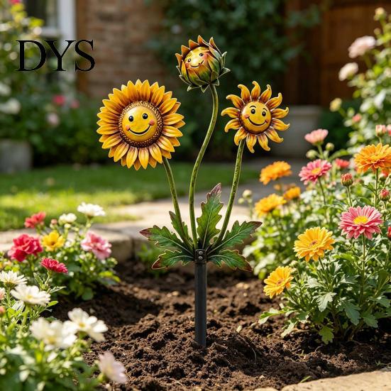 Decorative Garden Stake 2D Sunflowers Stake, Retro Flat Metal Plant Decoration, Carnivorous Outdoor Flower Yard Art for Lawn Bed Planter Creative
