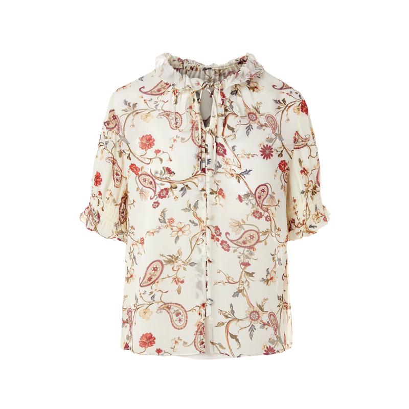 Lancy 25 Ruffle Trim Tie-Neck Chiffon Shirt S