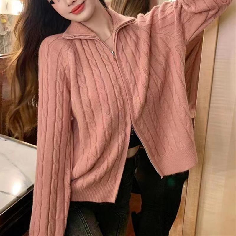 Lazy Wind Turtleneck Twist Zipper Sweater Cardigan Jacket Women's 2025 Autumn and Winter Loose Outer Wear Stand-up Neck Knitted Sweater