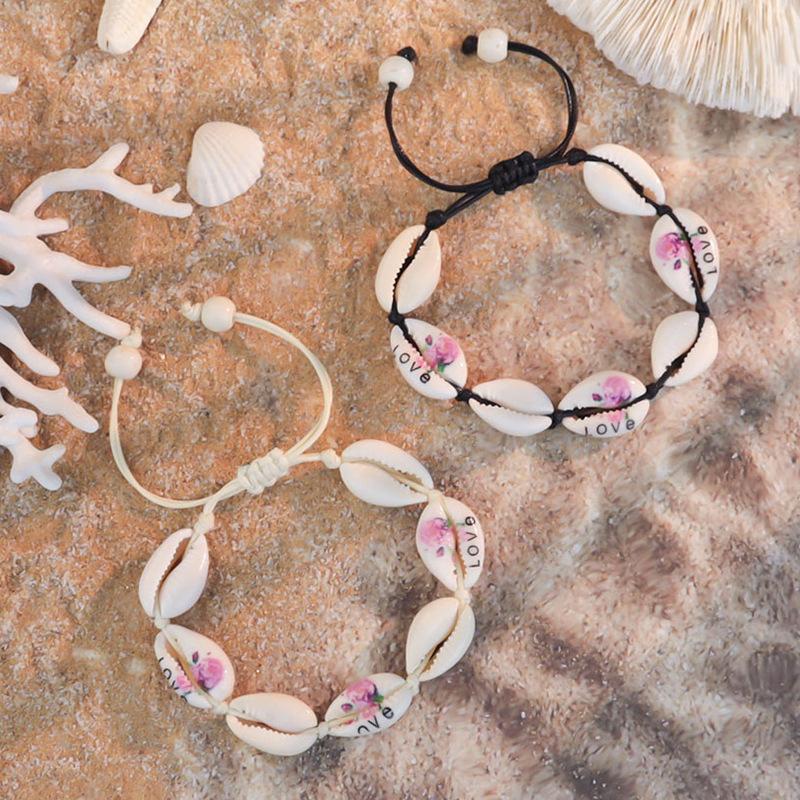 1011 Ocean Resort Wind Starfish Shell Bracelet, Daisy Rainbow Print Hand Rope Tide