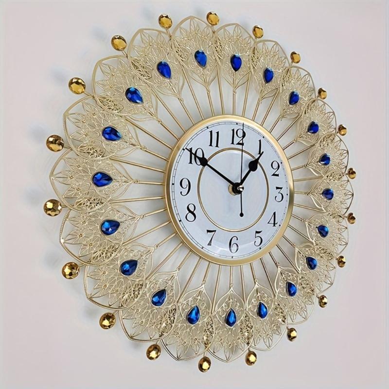 Large Modern Wall Clocks for Living Room Decors Silents Battery Operated None Ticking Clock Peacocks Crystal Wall Watch