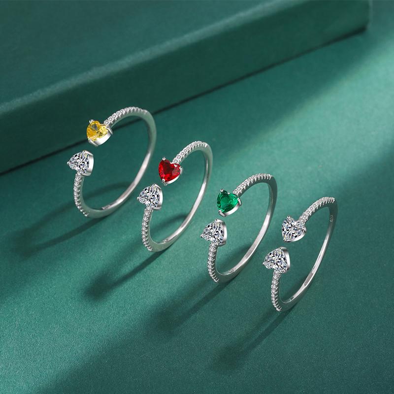Classic Rainbow Double Love Red Envelope Topaz Emerald Ring For Women Heart Shape Original Sterling Silver Anniversary Jewelry