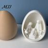 Minimalist Religious Decor Mini Nativity Scene Figurine, Christmas with Holy Family in Egg, Unique Souvenirs 3D Printed Tabletop Ornament for