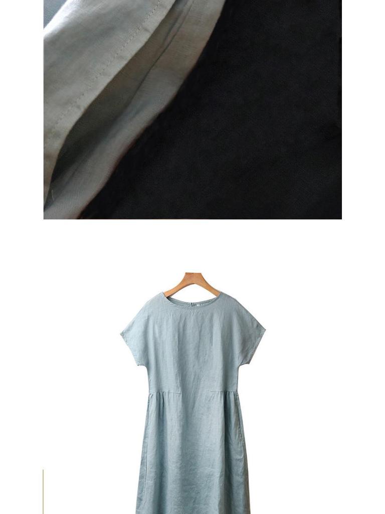 Cross-border Summer A-line Midi Dress: Short Sleeve, Solid Color, Literary Style, Women's Loose Fit