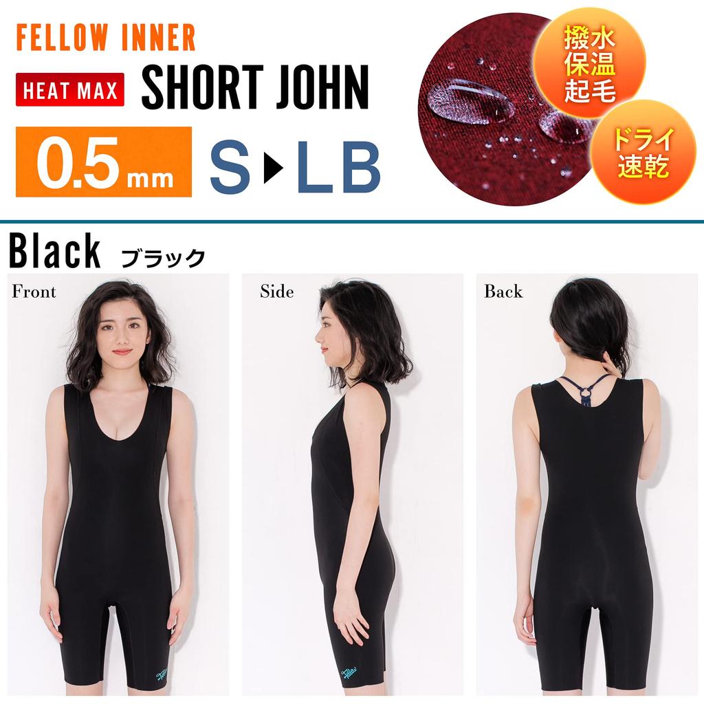 FELLOW Short John Termiskt Underställ för Fleece Fleece Japansk Storlek S Dam, Surfning, Foder, Heatmax, Våtdräkt, 0,5 mm, Standard, Svart,