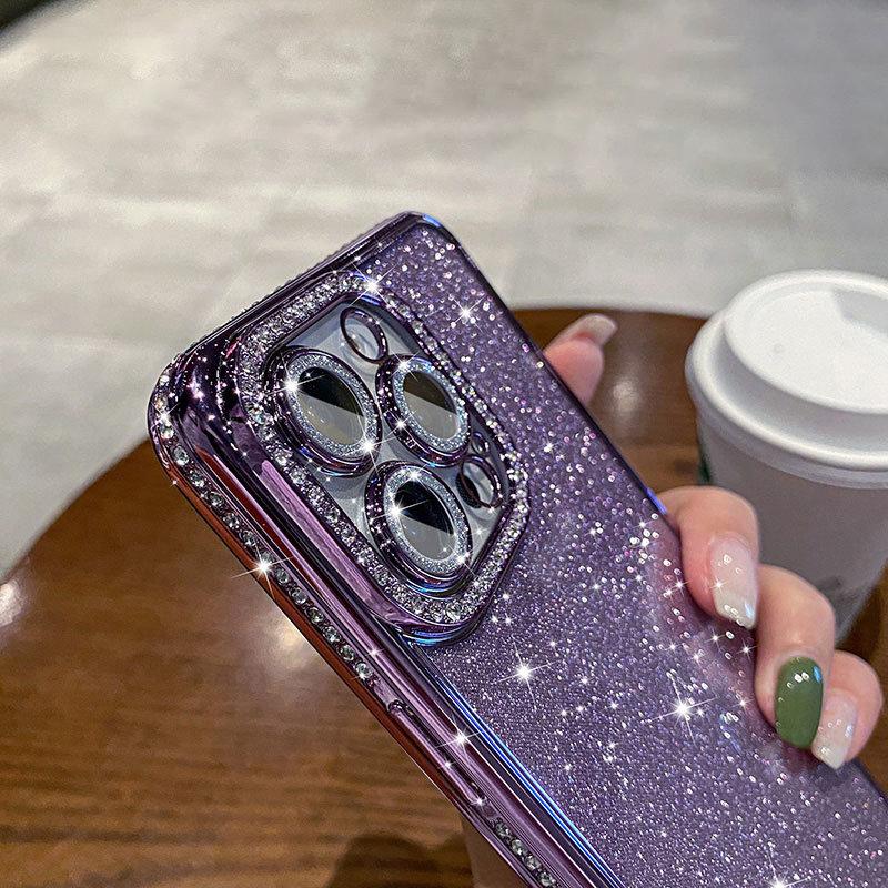 Luxury Plating Bling Glitter Diamond Rhinestone Case For iPhone 16 15 14 Pro Max 13 12 11 X XS 8 Plus Soft Silicone Clear Cover