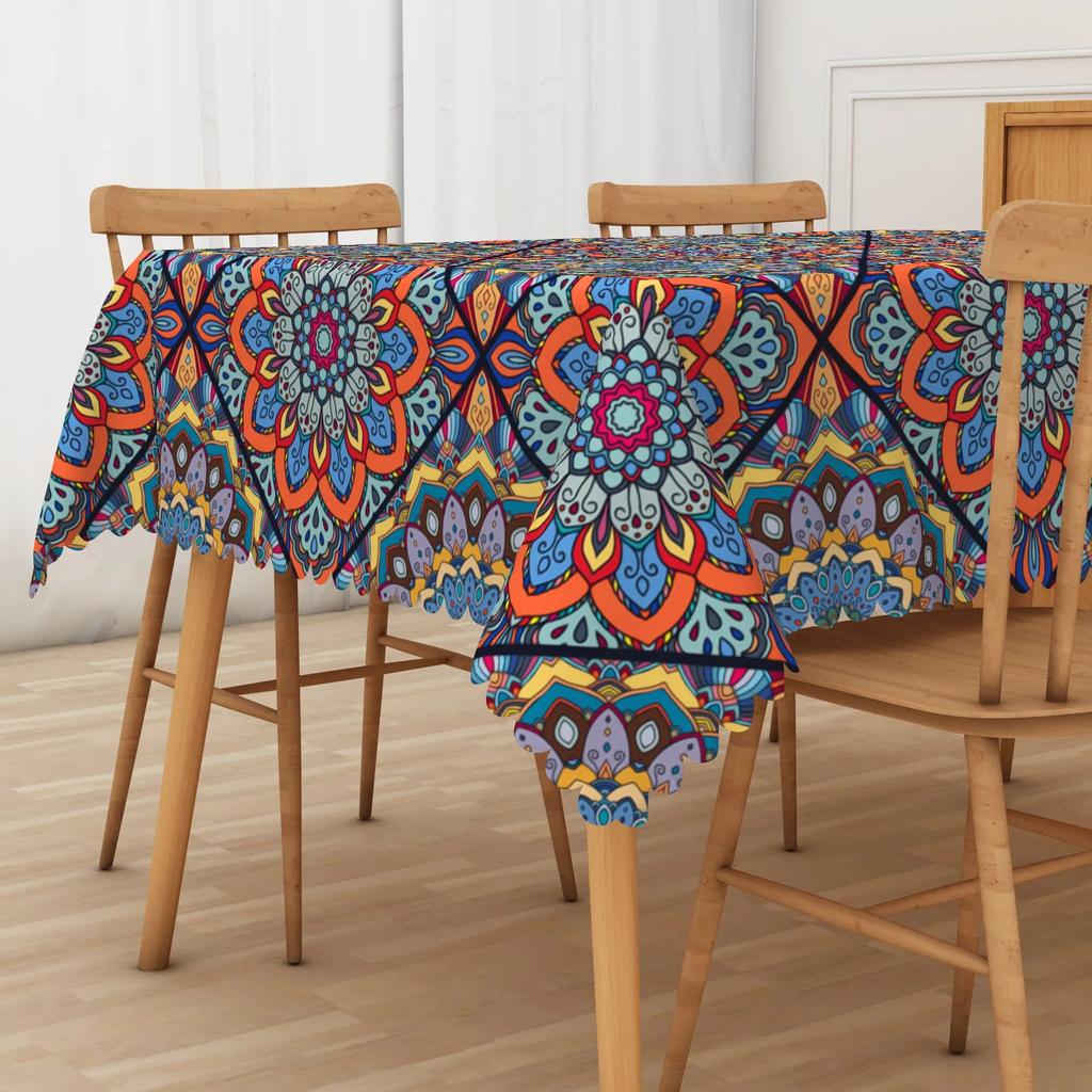 1pc Farmhouse Kitchen Dining Table Decor Bohemian Patchwork Mandala Tablecloth Waterproof Table Cloth Holiday Party Wedding