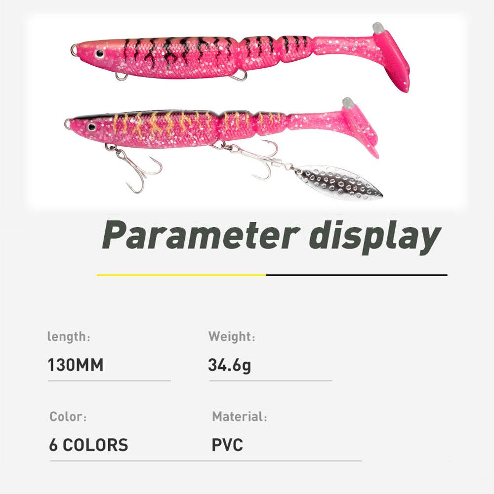 FUN Brand PVC Soft Bait T-Tail with Hooks Remote Cast Lead-Free Freshwater Sea Boat Fishing Perch 34.6g Full Swimming Layer