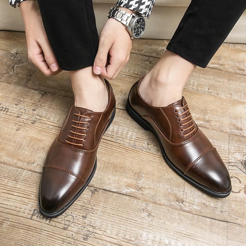 Men Business Dress Shoes Lace Up Comfortable Fashionable Leather Shoes European American Wedding Banquet Shoes Men Sizes 38-48