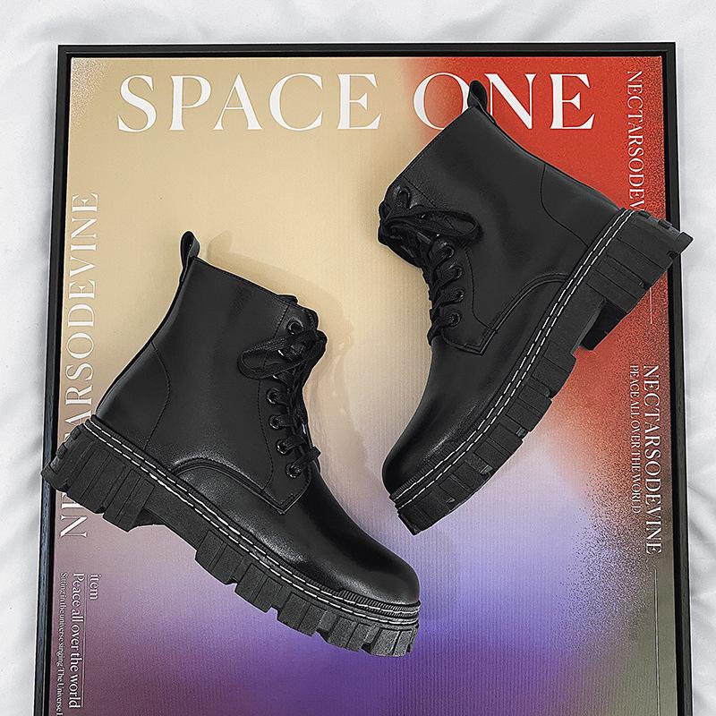 

Martin boots British style men s 2025 new boots side zipper tooling shoes leather surface high-top boots autumn and winter men s boots customization 39 чёрный