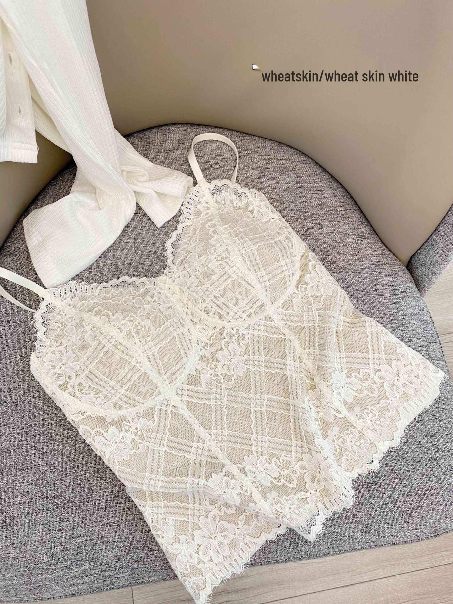 

Early Spring Lace Camisole with Built-in Bra – Slimming Seamless Design, Thin Spaghetti Straps, Beautiful Back, French-Inspired Style. XL [115-130 lbs]