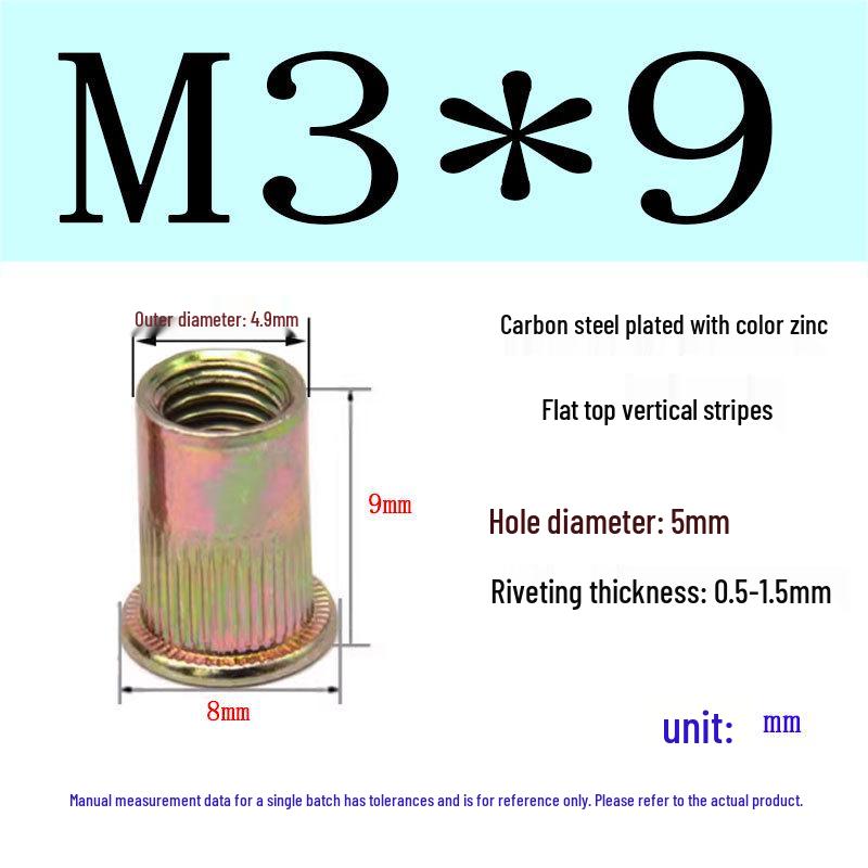 US Standard Flat Head Vertical Knurled Rivet Nut - Aluminum Alloy/Stainless Steel/Galvanized