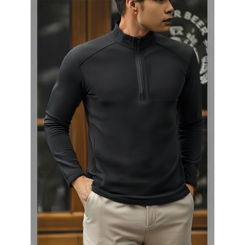 Outdoor Lightweight Sports Fitness Running Half-Zip Stand-Up Collar Sweatshirt Men's Spring and Autumn Base Layer Foreign Trade Men's T-Shirt