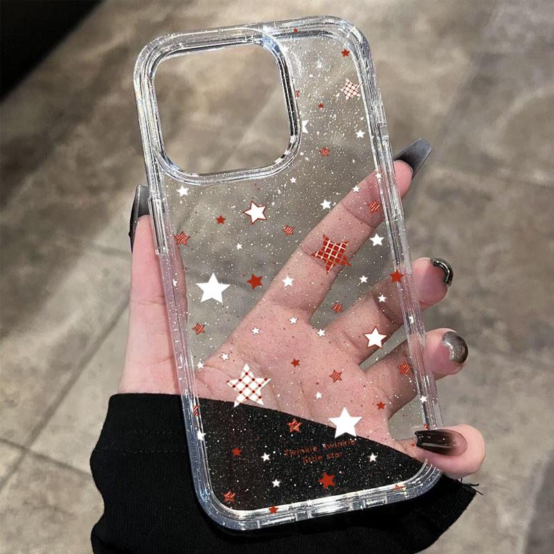 Creative Minimalist Orange Splatter Starry Transparent Glitter Phone Case For iPhone 17 Air 16 15 14 13 12 11 Pro Max Plus Cover