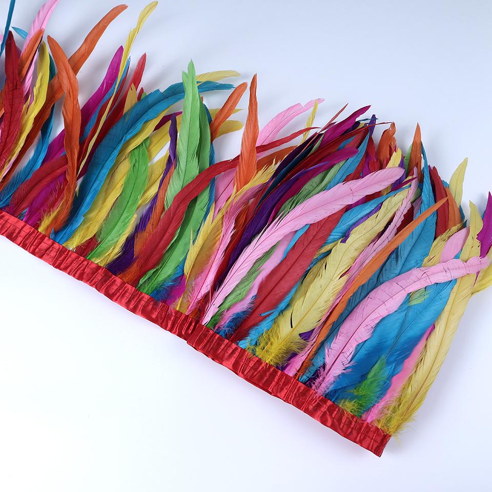 Rooster Feather Trims 2M Rooster Cock Tail Feather Fringes DIY Handicrafts for Clothes Ribbon Carnival Accessories
