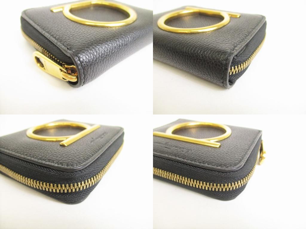 Authentic Salvatore Ferragamo Gancini Black Leather Round Zip Bifold Wallet #8762  Refurbished