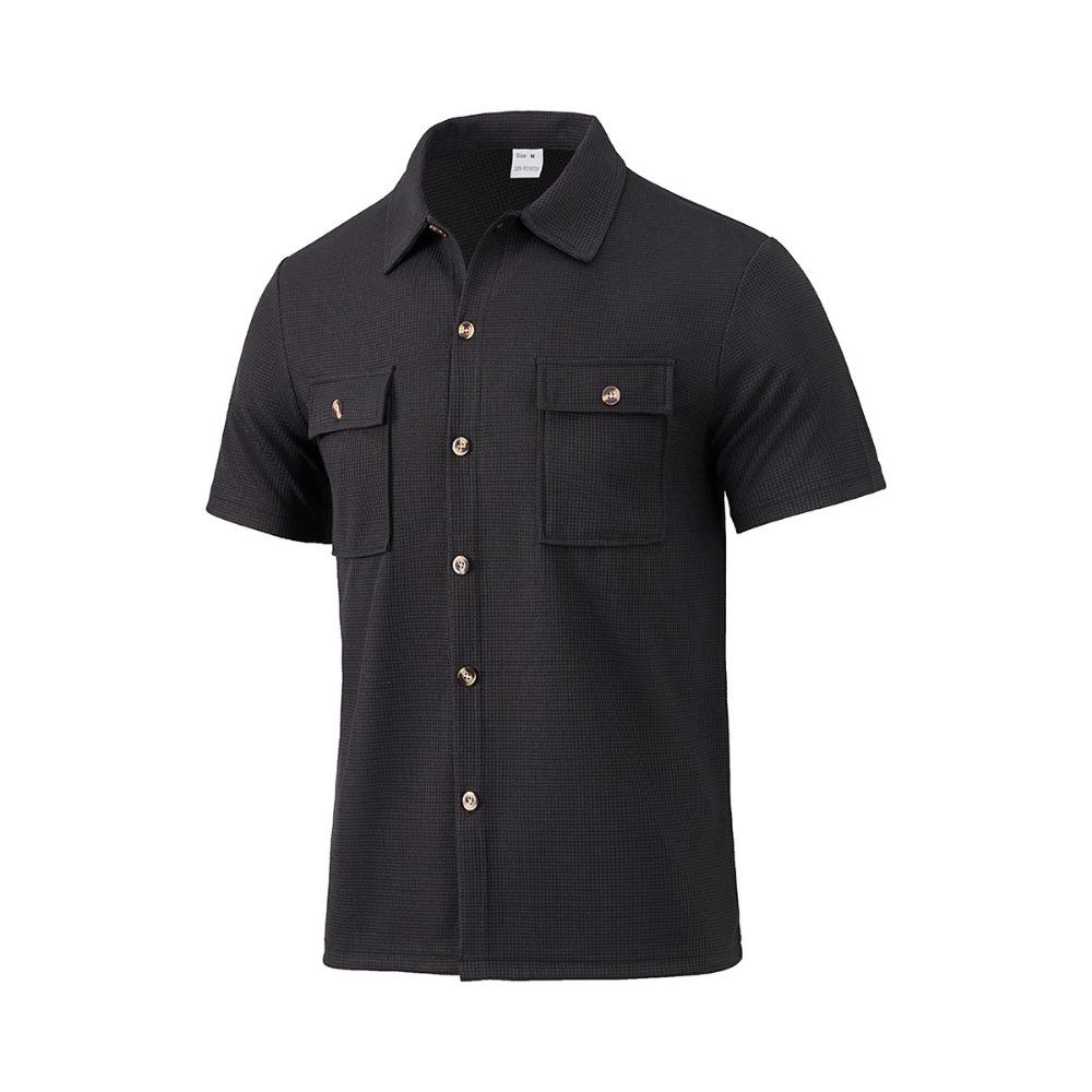 

Summer Men s Waffle Short Sleeved Casual Solid Color Shirt XXXL чорний