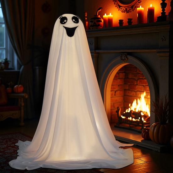 

Halloween Ghost Decoration Outdoor DIY Large Lighted Cloth Ghosts with String Lights Spooky Standing White Ghost for Garden Patio Front Porch B