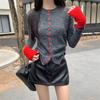 Schickes Kontrastfarben-Design Strickcardigan-Pullover Damen Herbst und Winter Neu Süß Figurbetont und Dünn Langärmlig Nischen-Oberteil