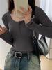 Korea Chic U-collar Base Bottom T-shirt Women Casual Long Sleeves Sweet Slim Tees Harajuku Solid Elegant Clothing Winter Winter