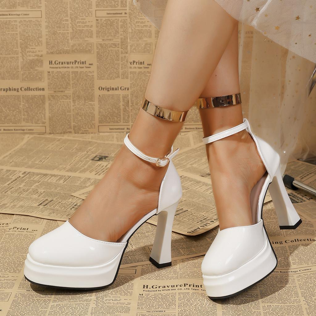 Women's Shoes New Fashion Bag Head Shallow Mouth Waterproof Table Buckle Temperament Simple Versatile High Heels