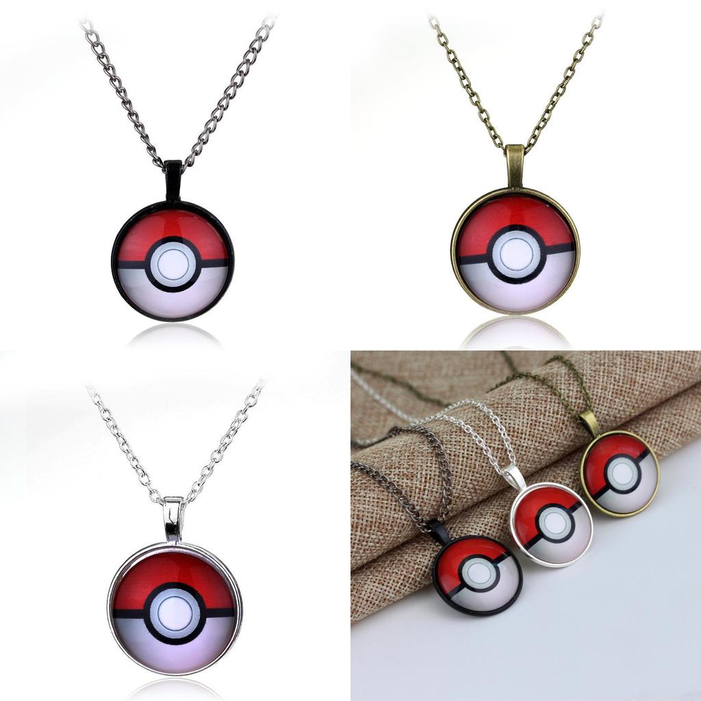Poke Ball Alloy Pendant Necklace With Gemstone Inlay For Men And Women