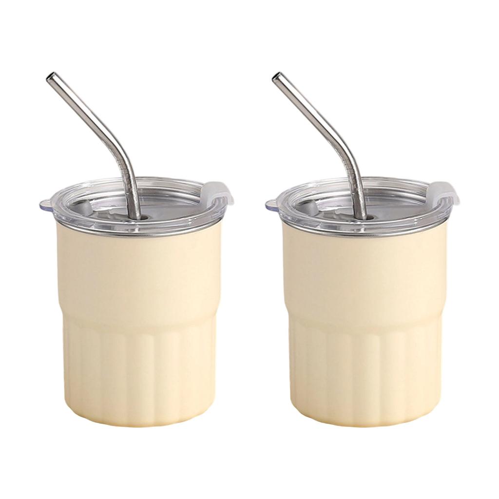 2pcs Stainless Steel Coffee Mugs Set Drinkwares with Straw and Lid Stackable Double Walled Cup for Camping and Outdoor