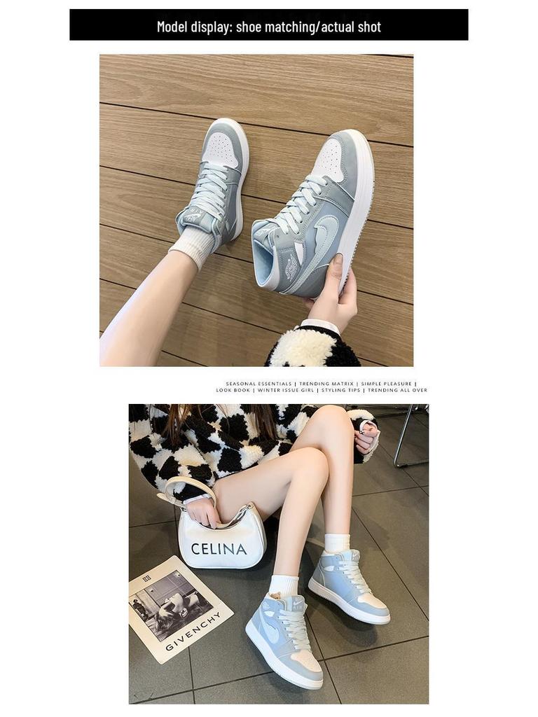 2024 Autumn Women's High-Top Canvas Fashion Shoes - Air Force 1 Style, Casual White Sneakers