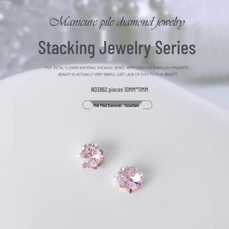 

3D Rhinestone Pearl Nail Art: Asymmetrical Heart & Pink Diamond Rectangle (2 Pieces)