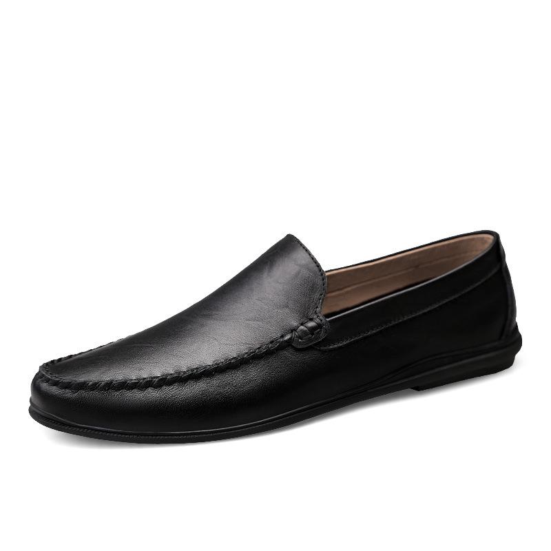 Handmade Youth Men s Genuine Leather Moccasins - Slip-on Casual Cowhide Work Shoes 43 чёрный