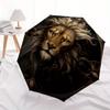 Regal Lion Portrait Wall Art Decor Umbrella, Cute Umbrella with Cute Design, Portable 3-Fold Compact Umbrella for Men & Women, Valentine's Day Mother'