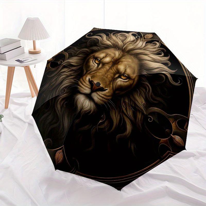 Regal Lion Portrait Wall Art Decor Umbrella, Cute Umbrella with Cute Design, Portable 3-Fold Compact Umbrella for Men & Women, Valentine's Day Mother'