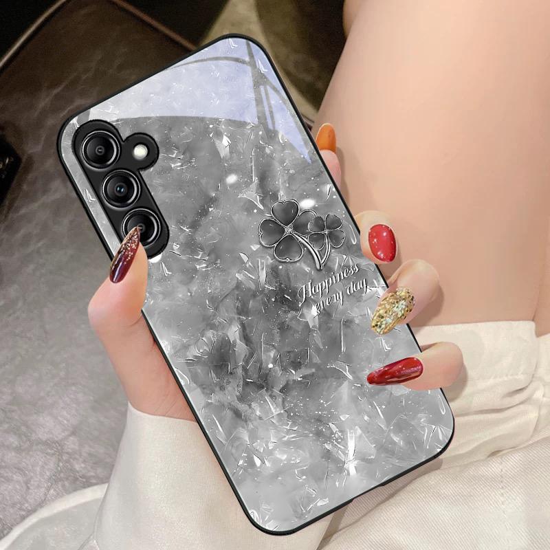 Klee mit doppelten Blütenblättern für Samsung Galaxy A14 4G 20 30 52 20S 21S 22 A32 33 34 42 50 51 53 54 70 71 72 73 5G Glas Handyhülle