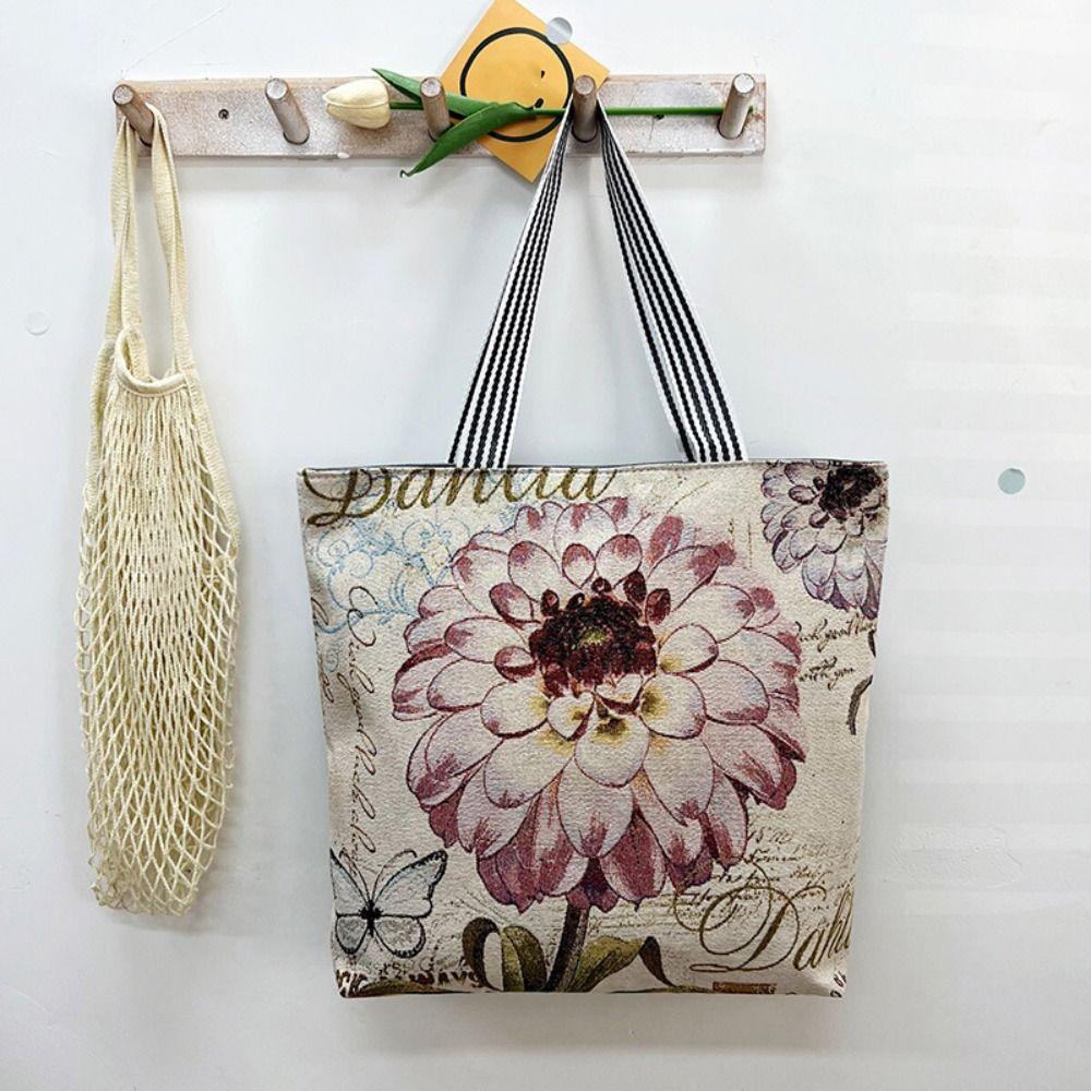 Embroidery Flower Cloth Bag Large Capacity Embroidery Tote Bag Simple Animal Shoulder Bag  Girls