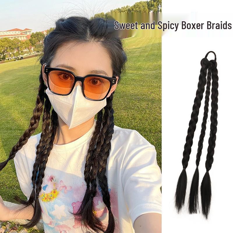 

Single-Color Natural Box Braids Ponytail Wig Brown Black