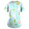 Women Fashion Easter Print V-neck Short Sleeve Workwear With Pockets Tops