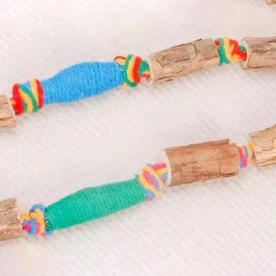 Cat Toys Cotton Rope with Natural Wood Polygon Segments Interactive Toy Chew Resistant Teeth Cleaning Toy