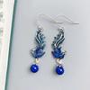 Blue Enamel Phoenix Tassel Earrings For Women Female Chinese Style Exaggerated Lapis Lazuli Earings Banquet Jewelry