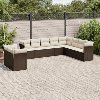 Vidaxl 10-Cz. Garden Furniture Set With Cushions, Brown Polyrattan