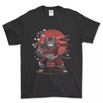 Japoński Kot Samuraj Grafika Vintage Sztuka Wojownika T-Shirt