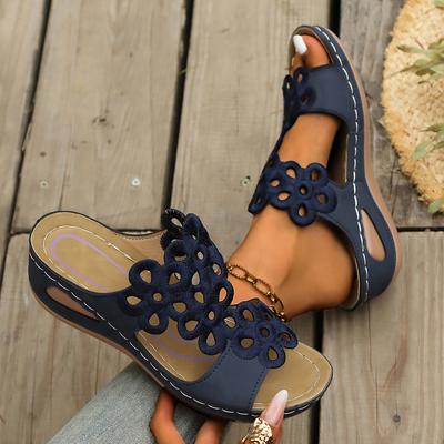 Sandales pour femmes à découpes florales compensées Sandales d'été pour femmes 2026 Fond souple À enfiler Chaussures à plateforme Tendance Chaussures grandes tailles Femme