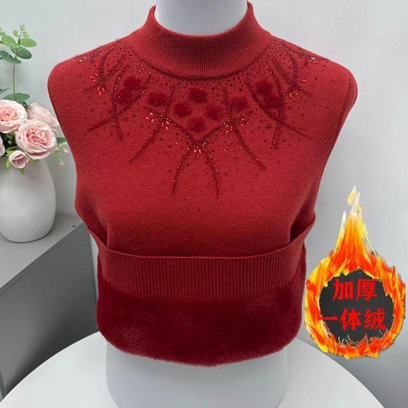 Women's Solid Ironing Diamond Pullover Plus Velvet Thickened Sweater Base Shirt Fashionable Top