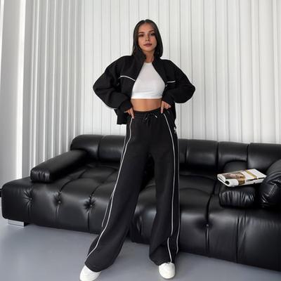 2 Pcs/Set Women Coat Pants Suit Half-high Collar Zip-up Long Sleeve Top Elastic Waist Wide Leg Pockets Trousers Winter Daily Wear Tracksuit