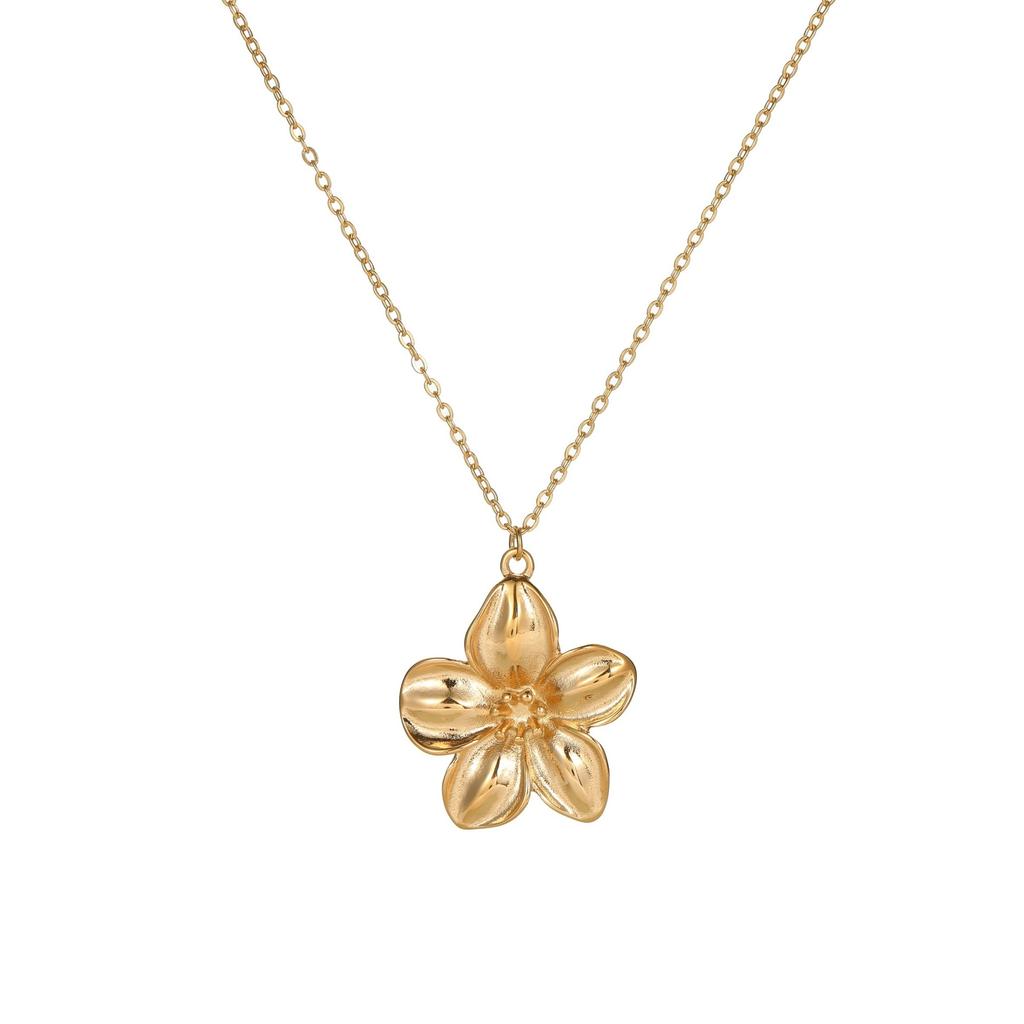 GEMCHIC Women's Gold Flower Necklace Set with Dangle Earrings and Ring, Luxury Titanium Steel Jewelry