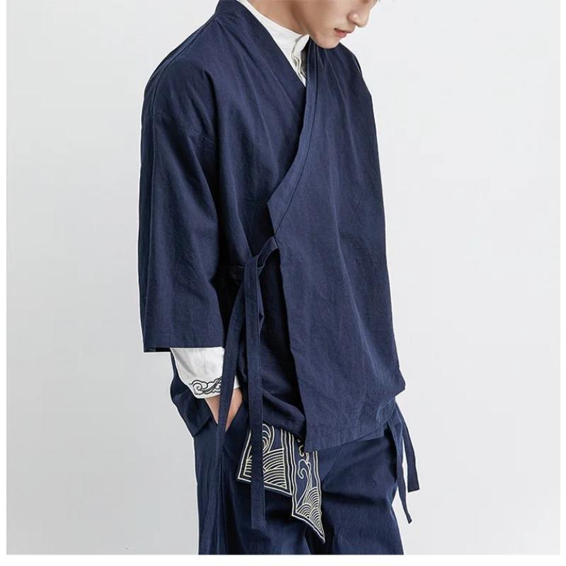 Japanese Kimono Cardigan Chinese Style Linen Haori Yukata Streetwear Traditional Samurai