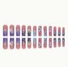 24Pcs Long Coffin Press On Nails, Blue French 3D Flower & Butterfly Rhinestone False Nails