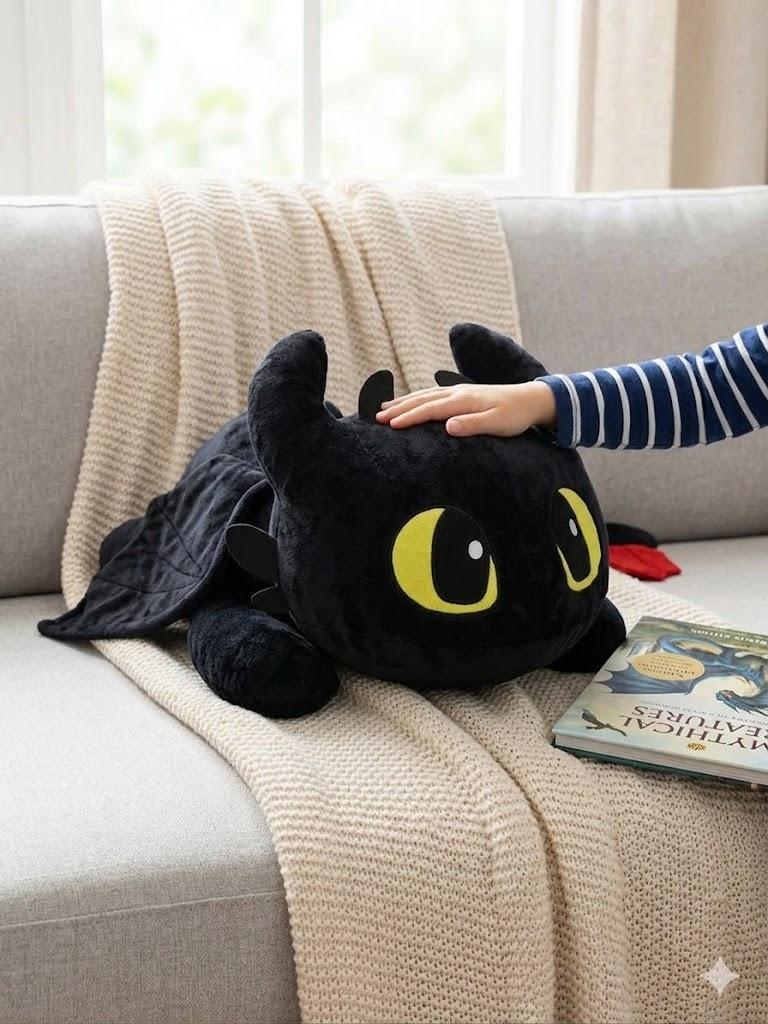 Huge Black Dragon Plush 100cm Green Eyes