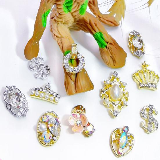 Yousheng 10Pcs/Bag Nail Rhinestones Crowns Dollars Manicure Design Alloy 3D Nail Art Decorations for Nail Design